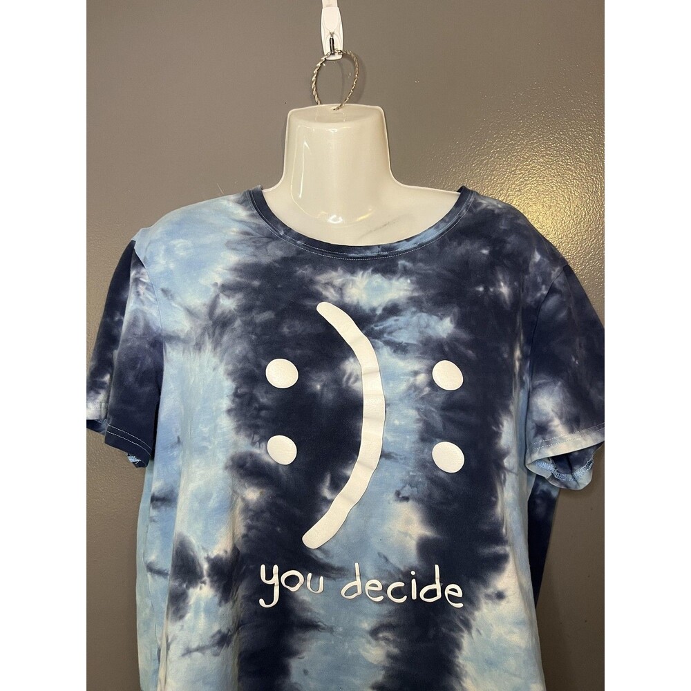 You Decide Smiley Face Shirt Womens XL Blue Tie Dye Graphic Tee Inspirational